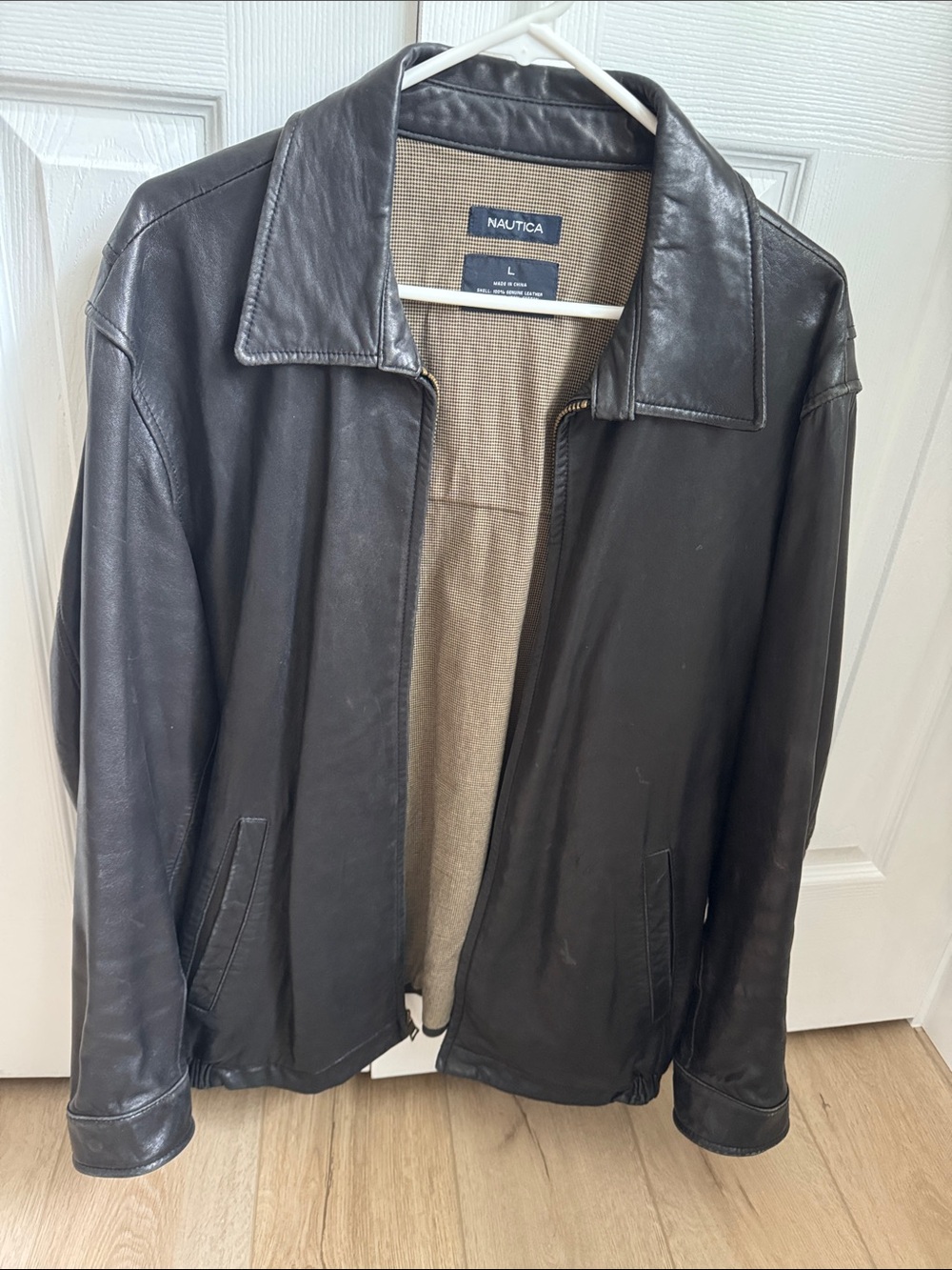 Nautica Black Leather Bomber Jacket